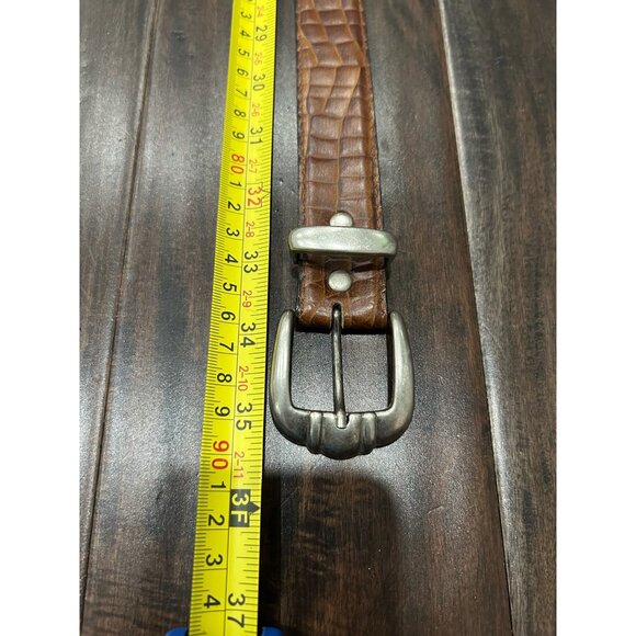 Croc Faux Leather Belt Brown Sz 10 Adjustable Single Prong Silver Buckle - Picture 5 of 8